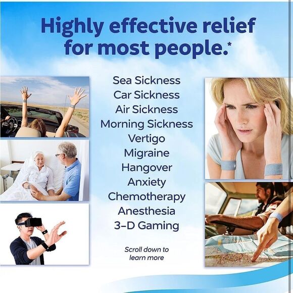 Sea-Band Anti-Nausea Acupressure Black Wristband for Motion Sickness. 1 Pair. - Picture 6 of 8